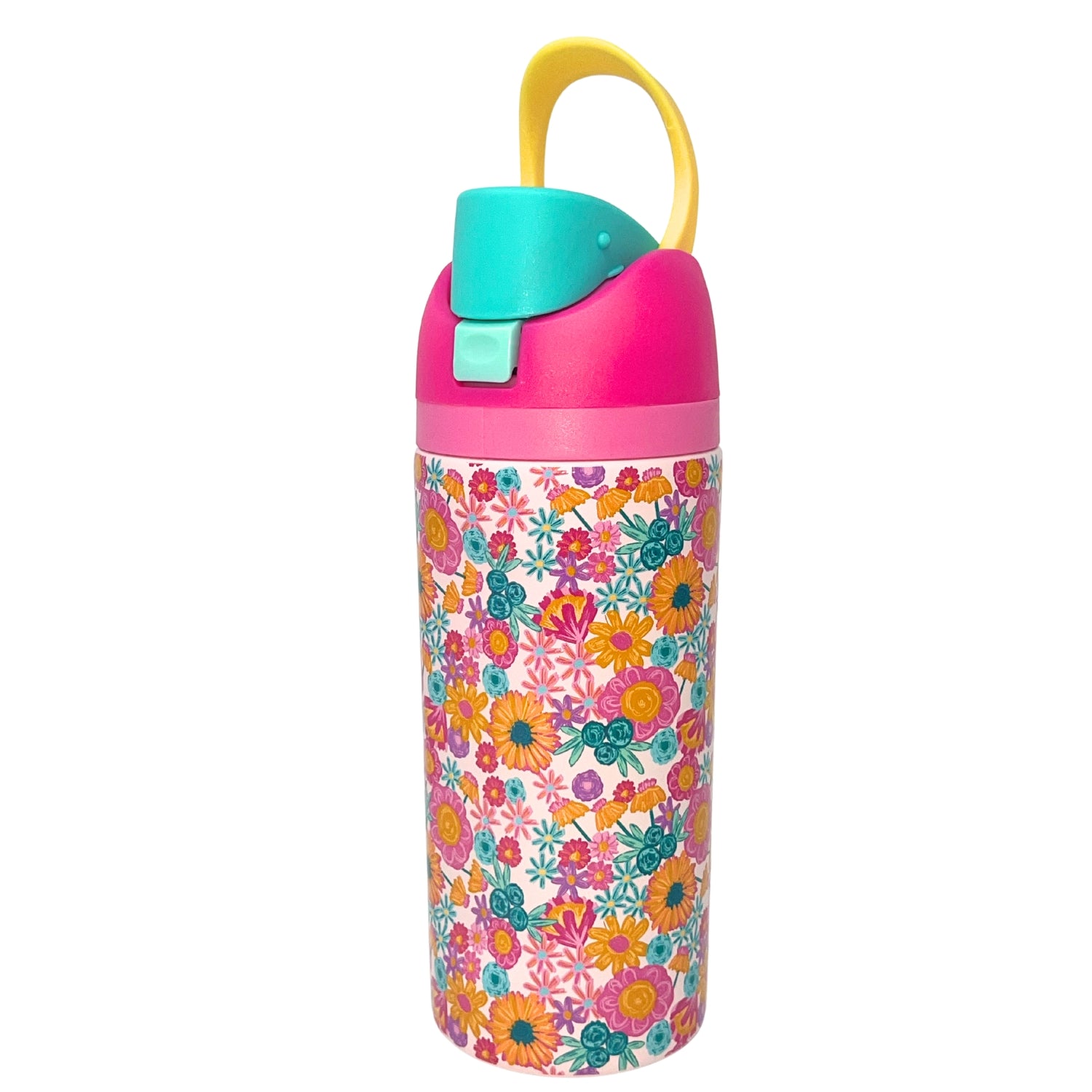 Jane Marie Kids Girls Bold Floral 16oz Water Bottle With Straw Cap