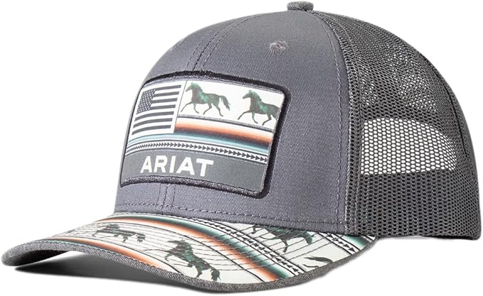 Ariat Womens American Flag Horse Patch Adjustable Snapback Hat (Grey)