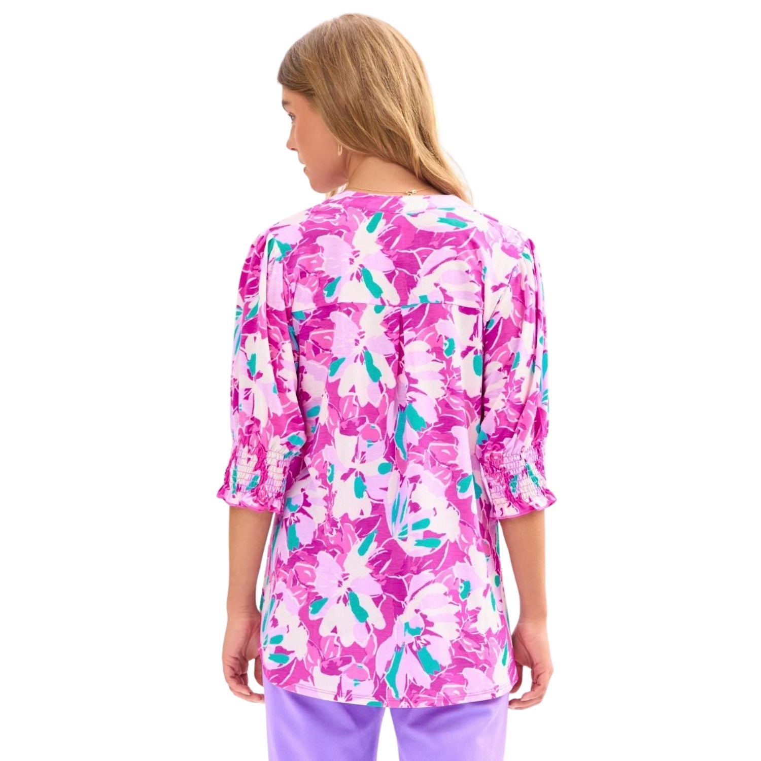 Dear Scarlett Womens Lizzy Smock Half Sleeve Top, Pink