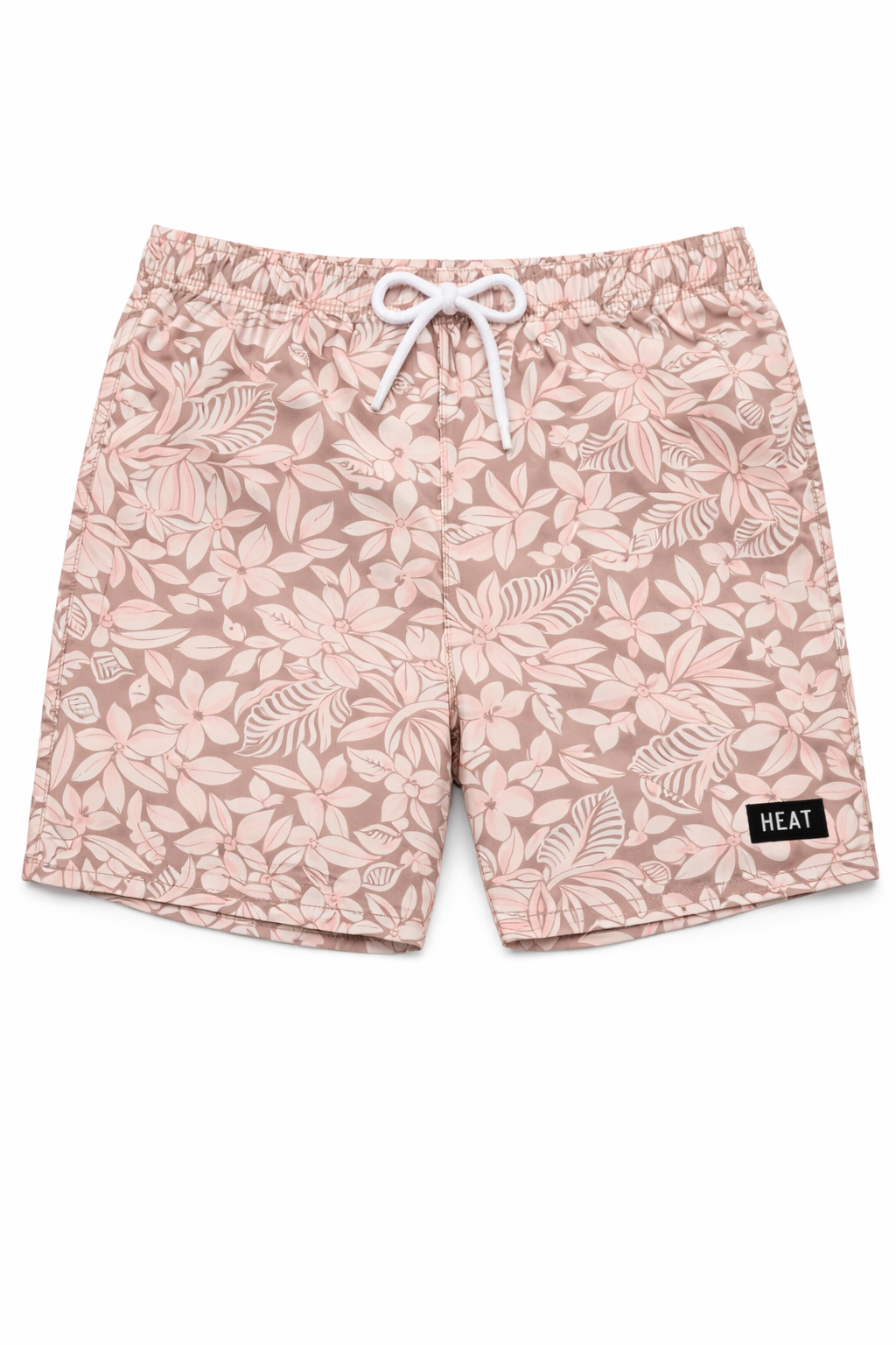 Heat Swimwear Mens Tie Front Board Short Swim Trunks, Floral Beige