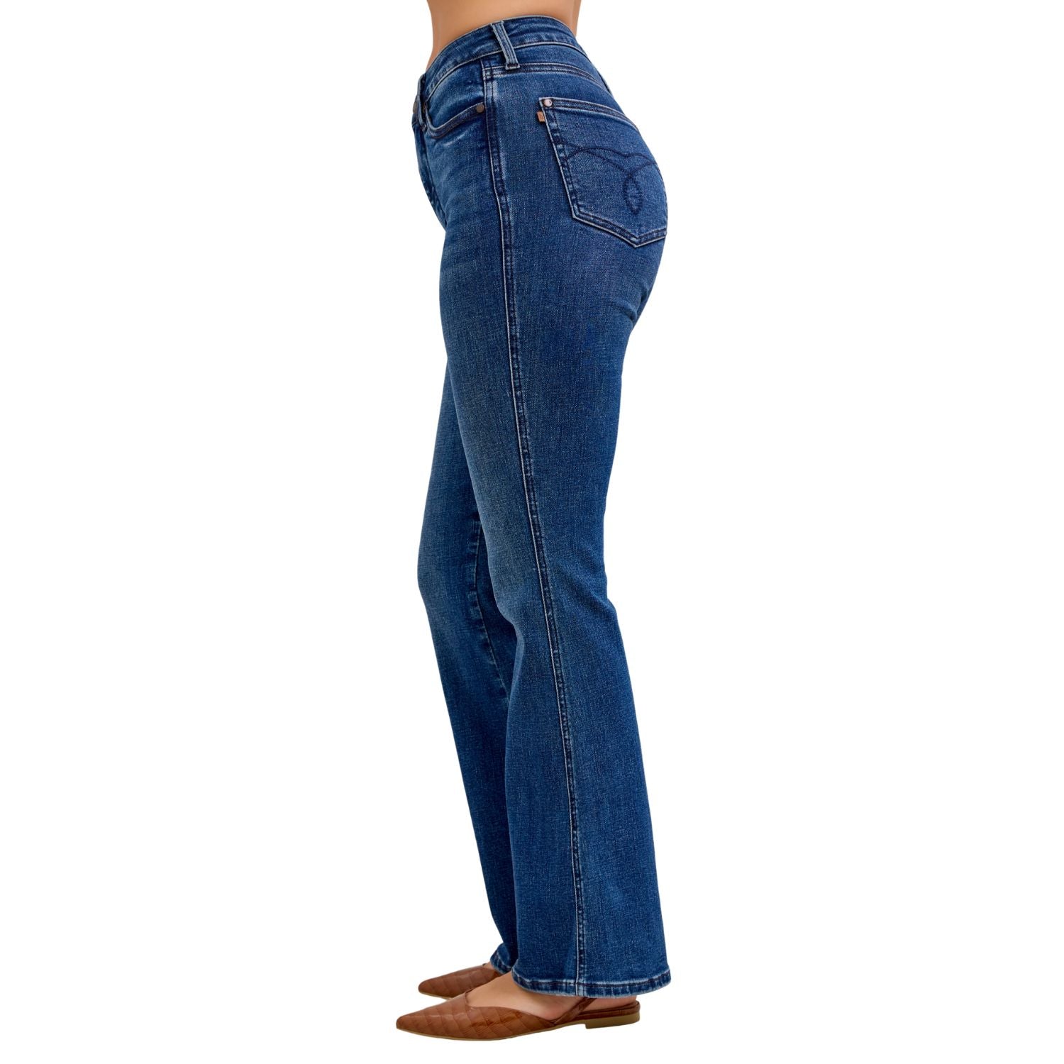 Judy Blue Womens High Waist Tummy Control Short Inseam Bootcut Jeans, Dark wash