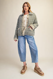 Easel Womens Oversized Gingham and Plaid Quilted Jacket