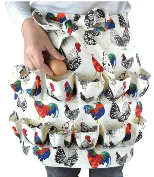 Egg Collecting Apron, Pockets for Eggs, Chicken Hen Rooster Print