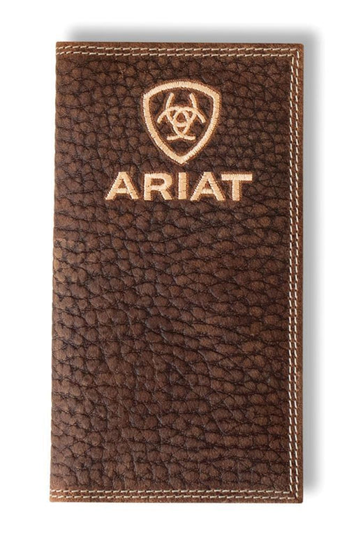 Ariat Mens Bull Hide Embroidered Logo Leather Rodeo Checkbook Wallet