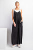 Easel Womens Mineral Washed Cotton Wide leg Jumpsuit Overall, Black