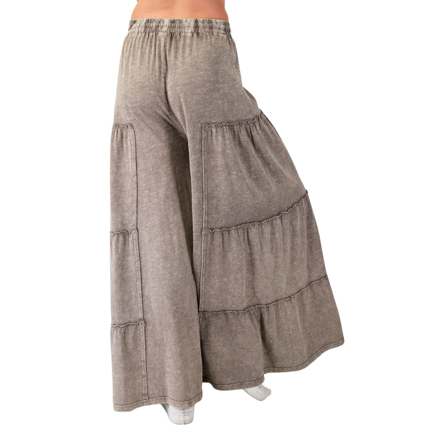Easel Womens Mineral Washed Tiered Wide Leg Terry Knit Pants