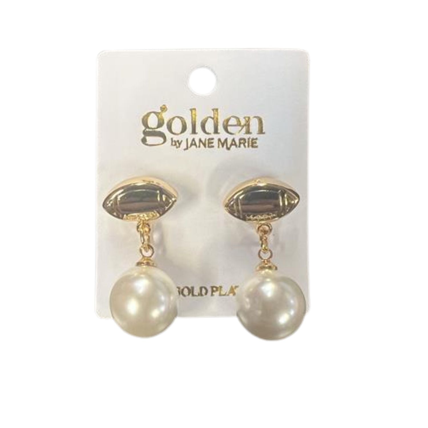 Jane Marie 18k Gold Plated Football Post Earring with Pearl
