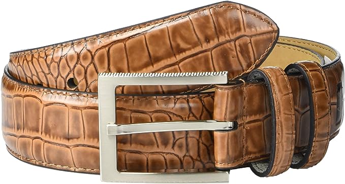 Greg Norman Mens Embossed Croc Print Leather Belt