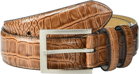 Greg Norman Mens Embossed Croc Print Leather Belt