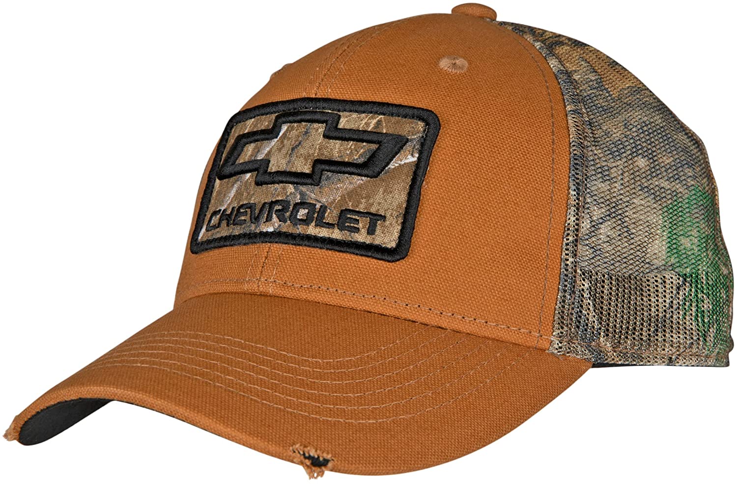 Mens Chevrolet Logo Worn Camo Pre-Curved Adjustable Trucker Hat Baseball Cap