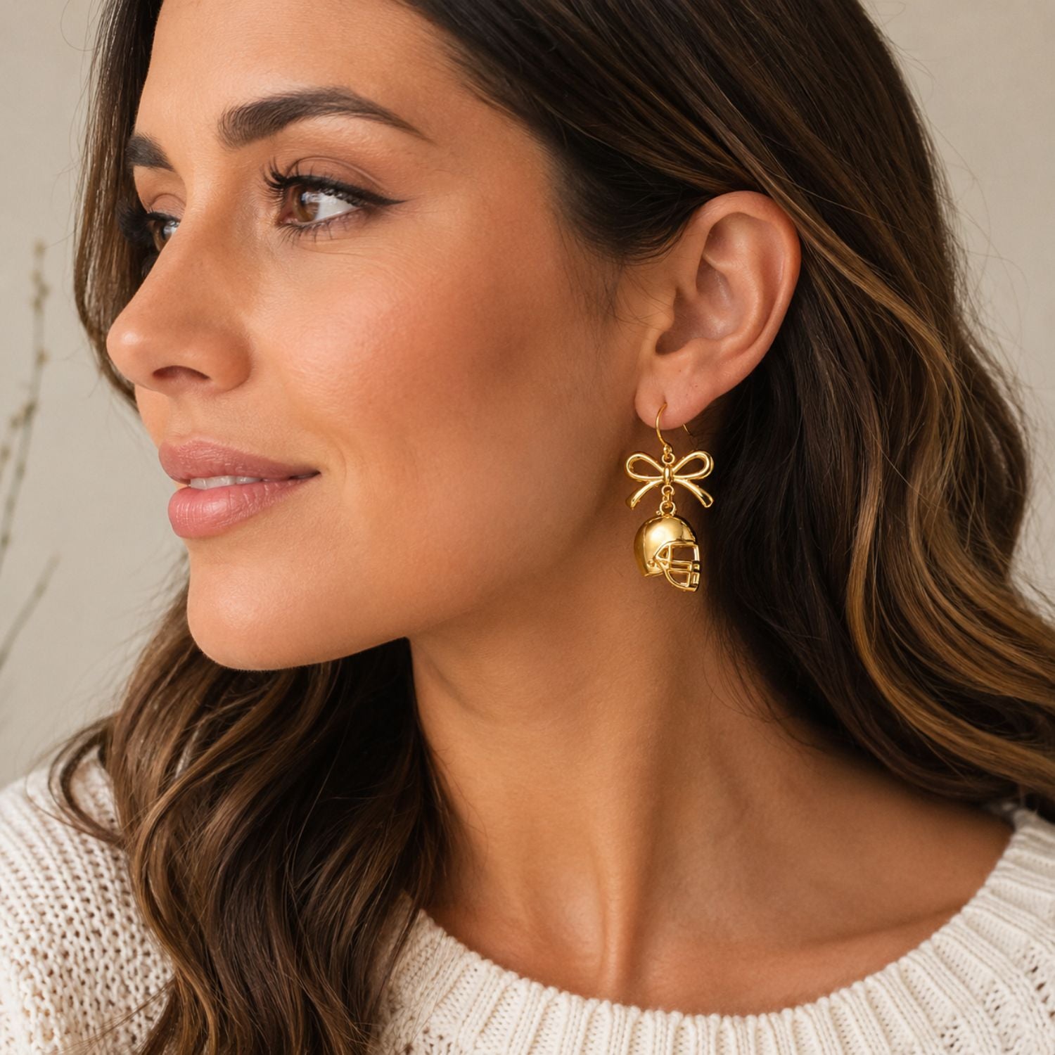 Jane Marie 18K Gold Plated Bow Earring w/ Football Helmet