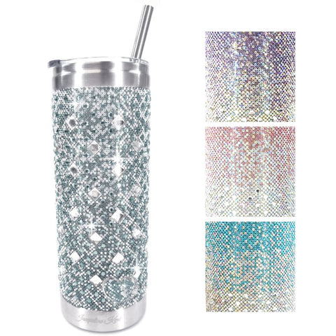 Jacqueline Kent Rhinestone Bling Tumbler, 20 oz Cup with Clear Lid, Straw and a Gift Bag