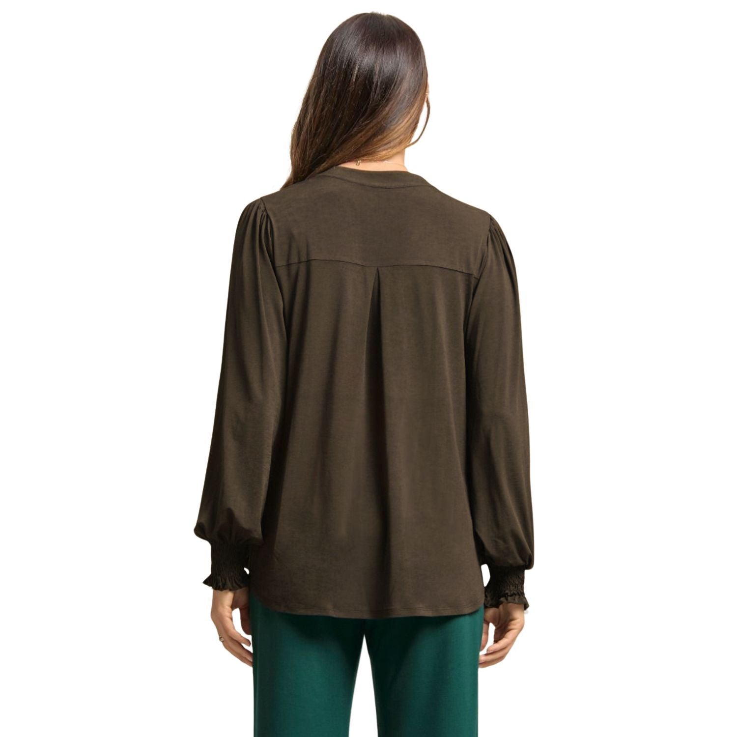 Dear Scarlett Womens Lizzy Smock Long Sleeve Top, Chocolate