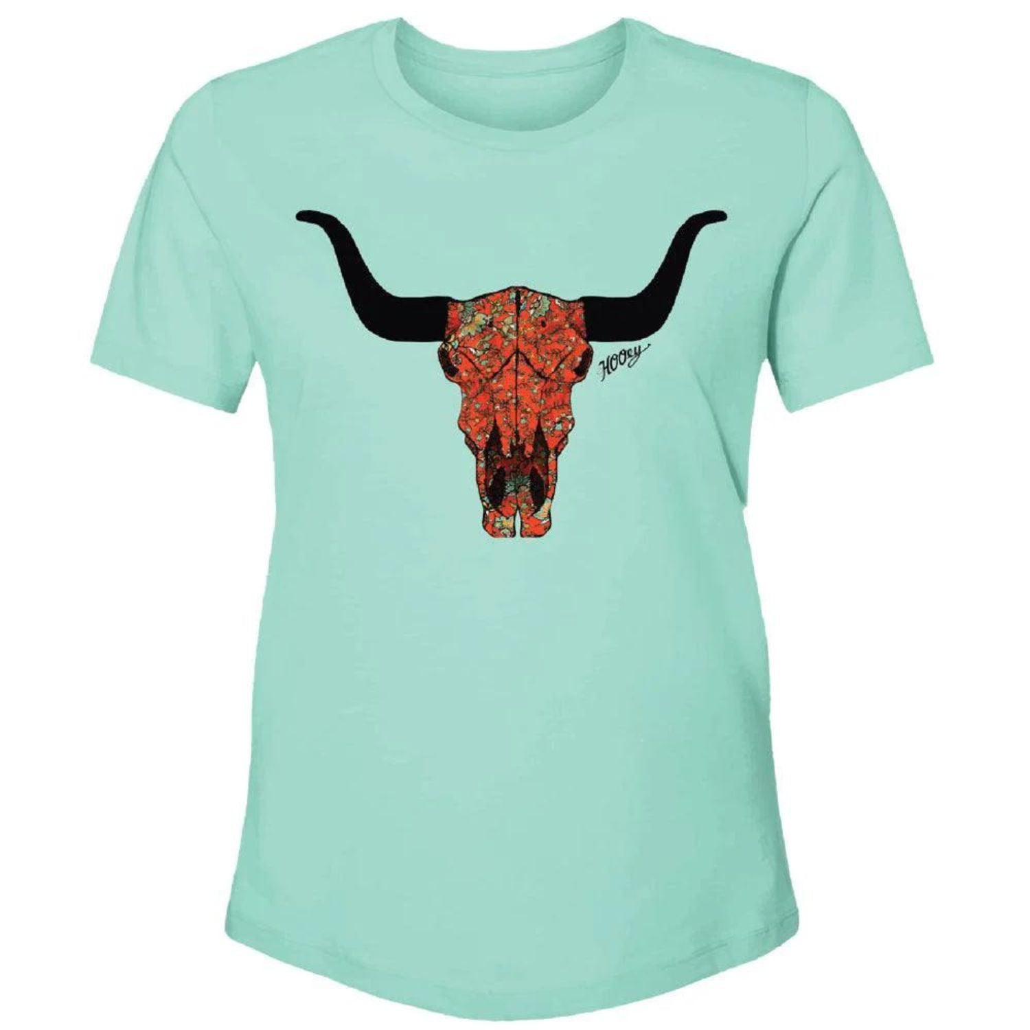 Hooey Ladies Floral Skull Turquoise Crew neck Short Sleeve T-Shirt