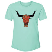 Hooey Ladies Floral Skull Turquoise Crew neck Short Sleeve T-Shirt