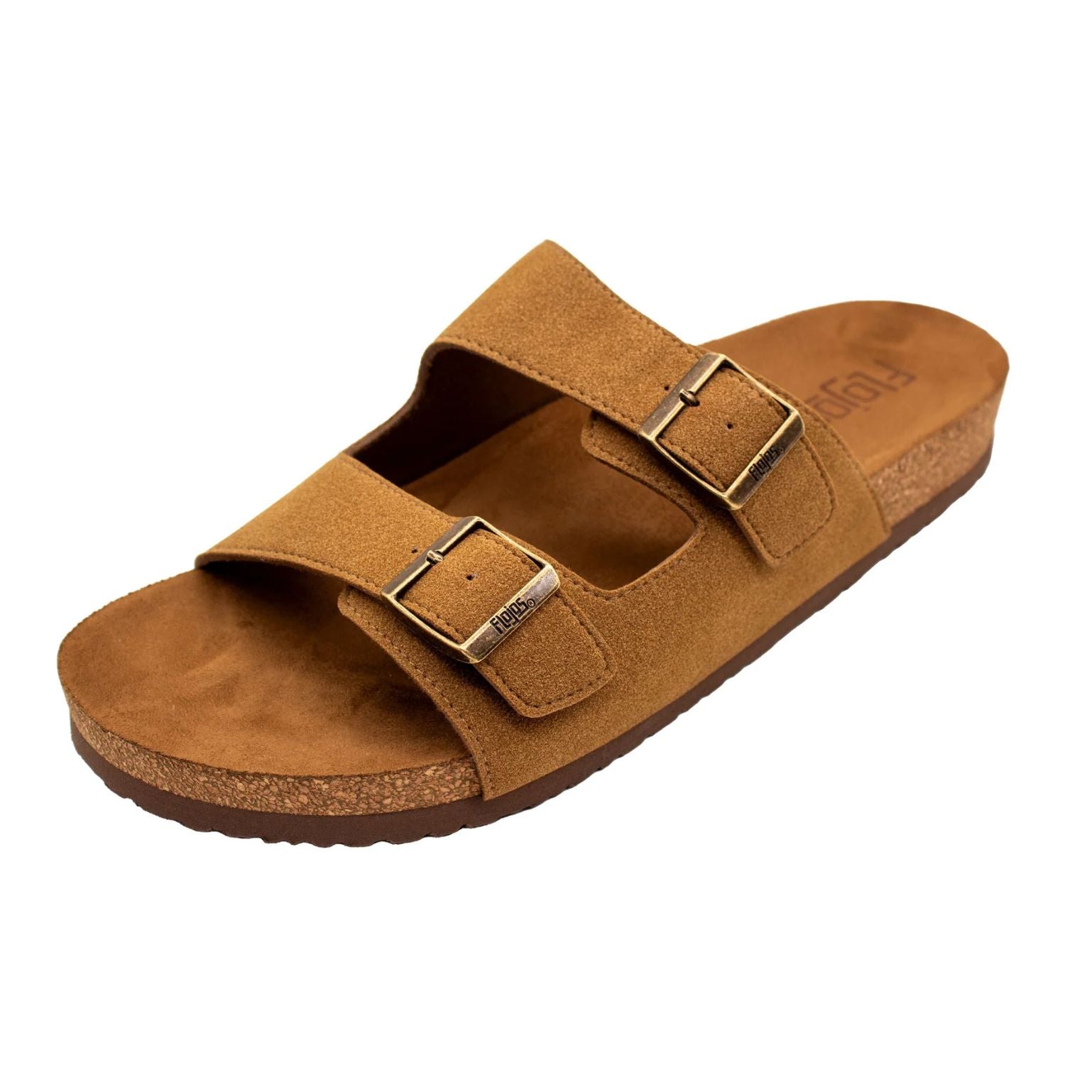 Flojos Mens Kelly Double Buckle Straps Slip On Sandal, Tan