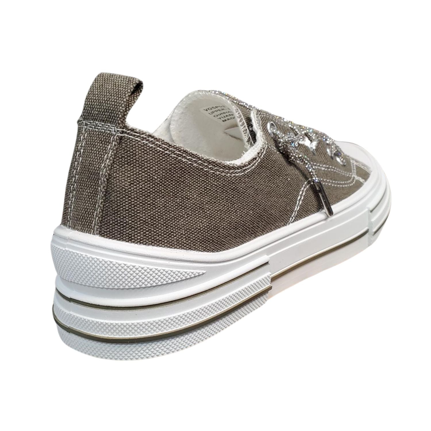 Very G Womens Aman Sparkle Lace Up Canvas Sneaker, Khaki