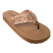 Very G Womens Pamela Western Floral Embossed Leather Strap Flip Flops - Tan