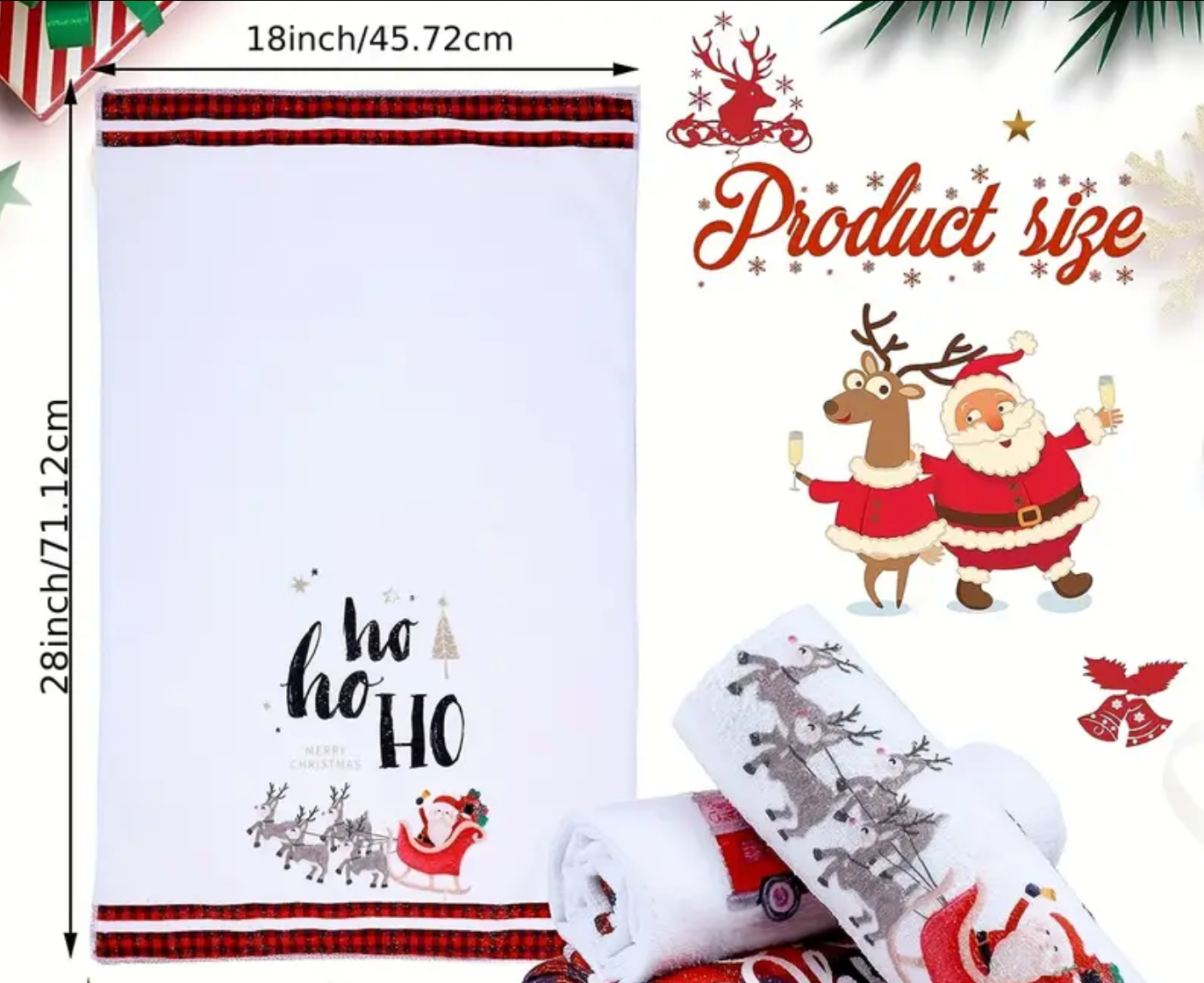 Christmas Dish Towels, Happy Holidays, Ho Ho Ho, Red Plaid, Let it Snow, Merry Christmas, 4 Pack