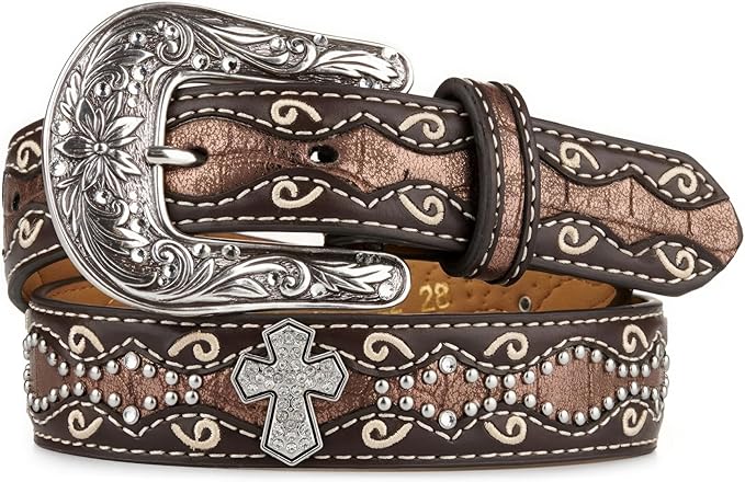 Ariat Girls Rhinestone Cross Conchos Faux Crocodile Leather Belt