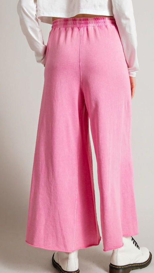 Easel Womens Washed Terry Knit Wide Pants