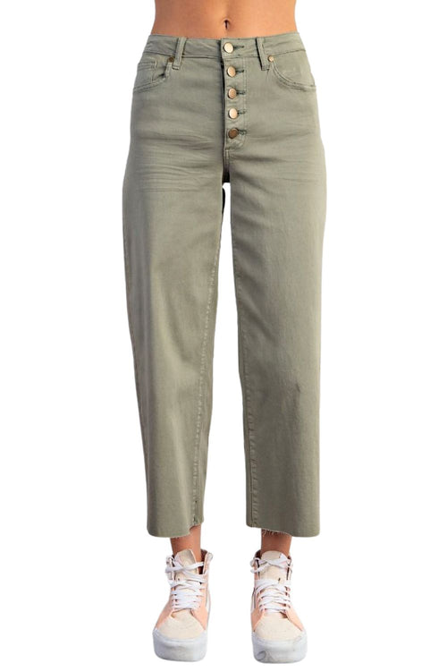 Easel Womens Button Front Stretch Twill Bell Bottom Pant