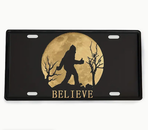 Funny Bigfoot Sasquatch Full Moon Aluminum License Plate 6 x 12in