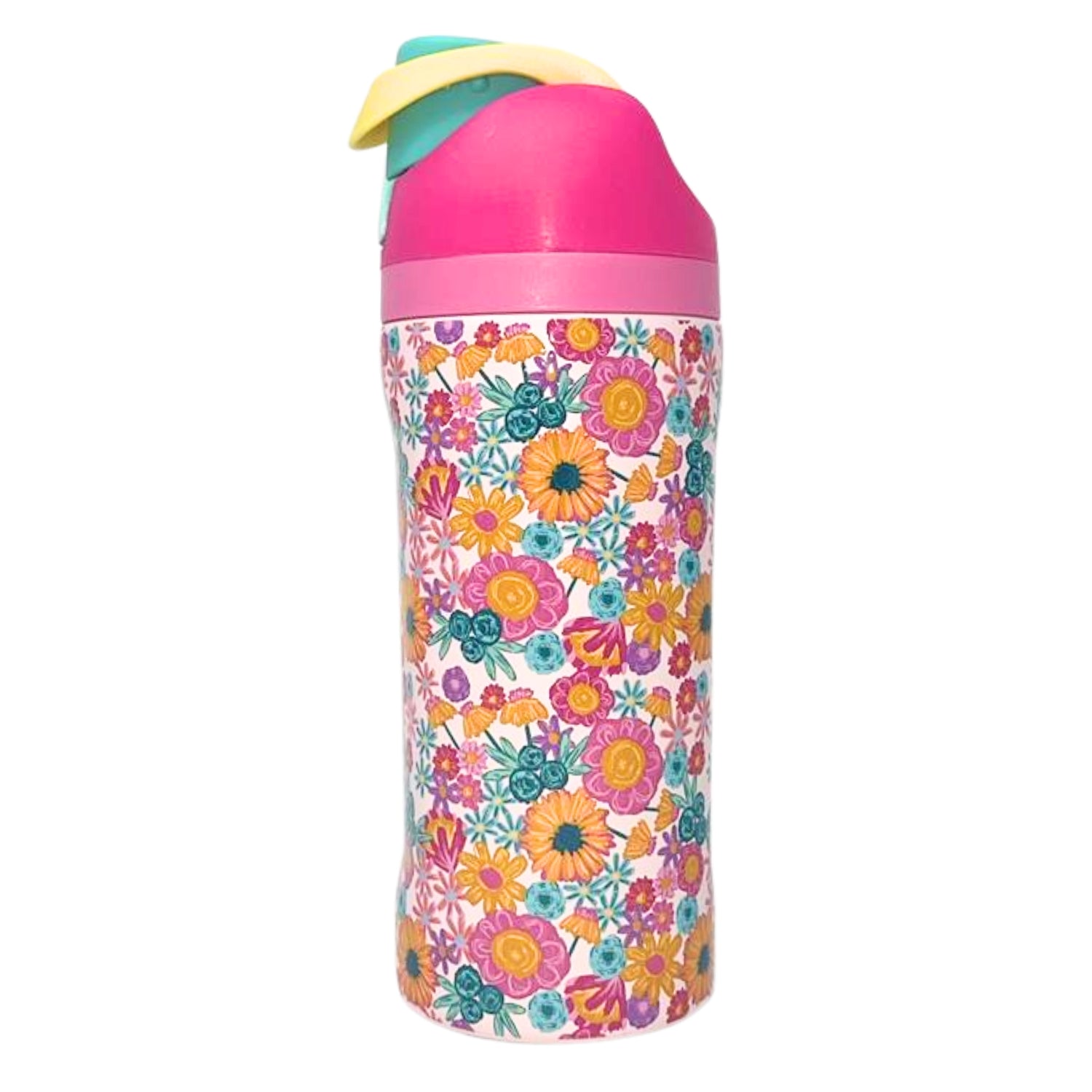 Jane Marie Kids Girls Bold Floral 16oz Water Bottle With Straw Cap
