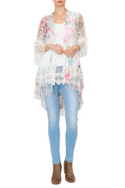 Origami Lace Western Vintage Bohemian Hi Lo Cardigan - Ivory Rose Duster
