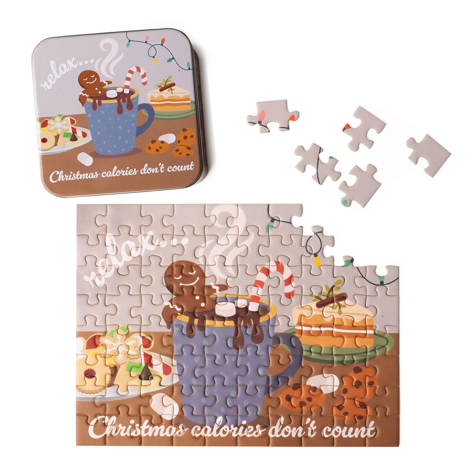Jolly Jigsaw Christmas Holiday 80 Piece Mini Puzzles With Matching Tin