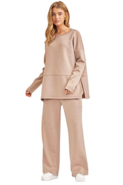 Dear Scarlett Womens Greece Long Sleeve Top with Pants Travel Set, Cappuccino
