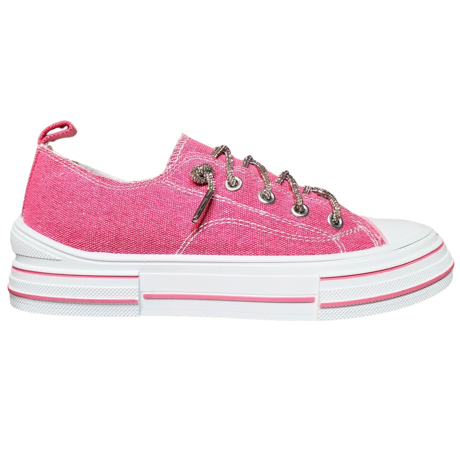 Very G Womens Aman Sparkle Lace Up Canvas Sneaker, Pink