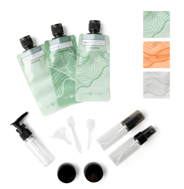 En Route The Jet Set Travel Kit, 11 Pieces, Bottles, Pouches Jars & Tools
