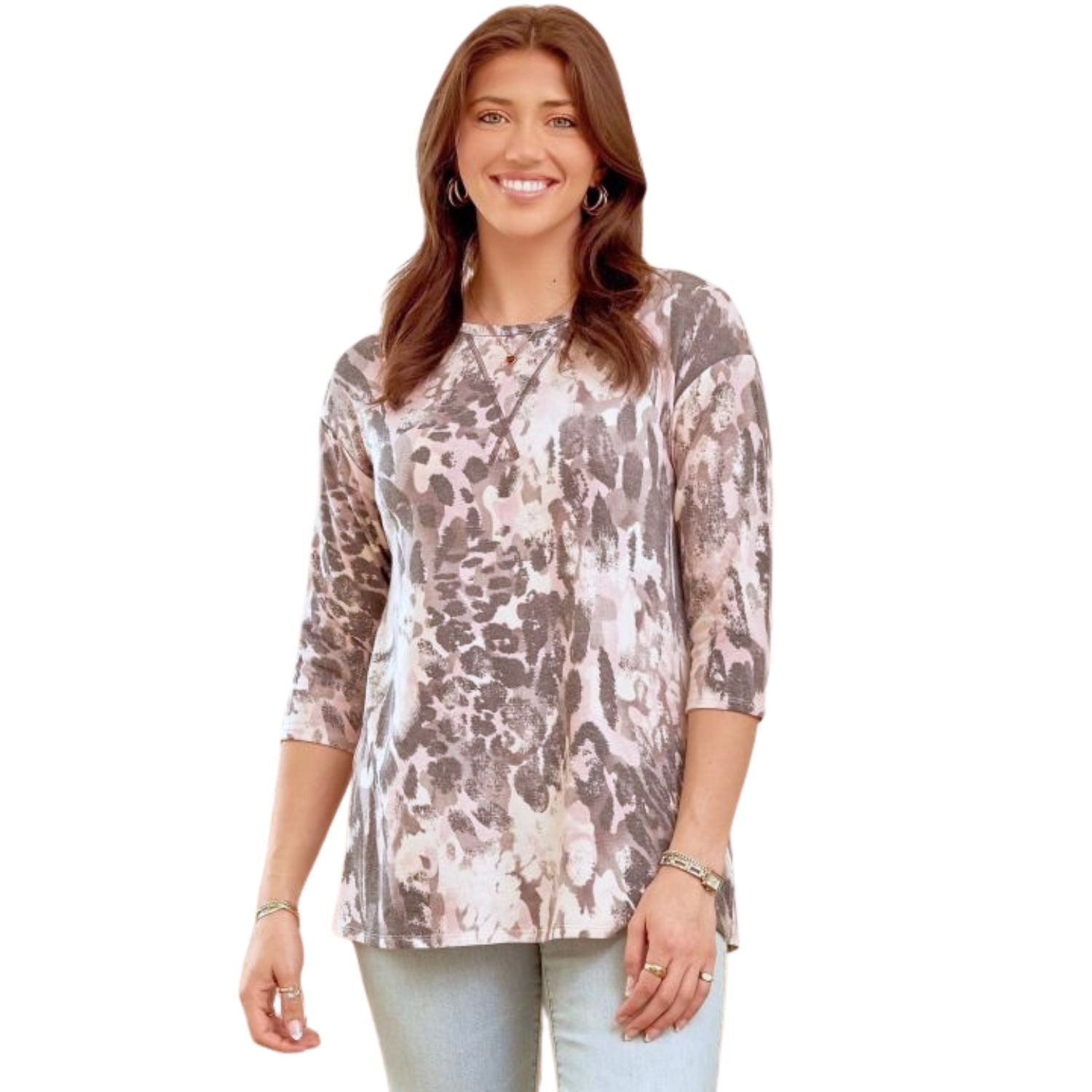 Dear Scarlett Womens Knit 3/4 Sleeve Tunic Top, Charcoal Blush