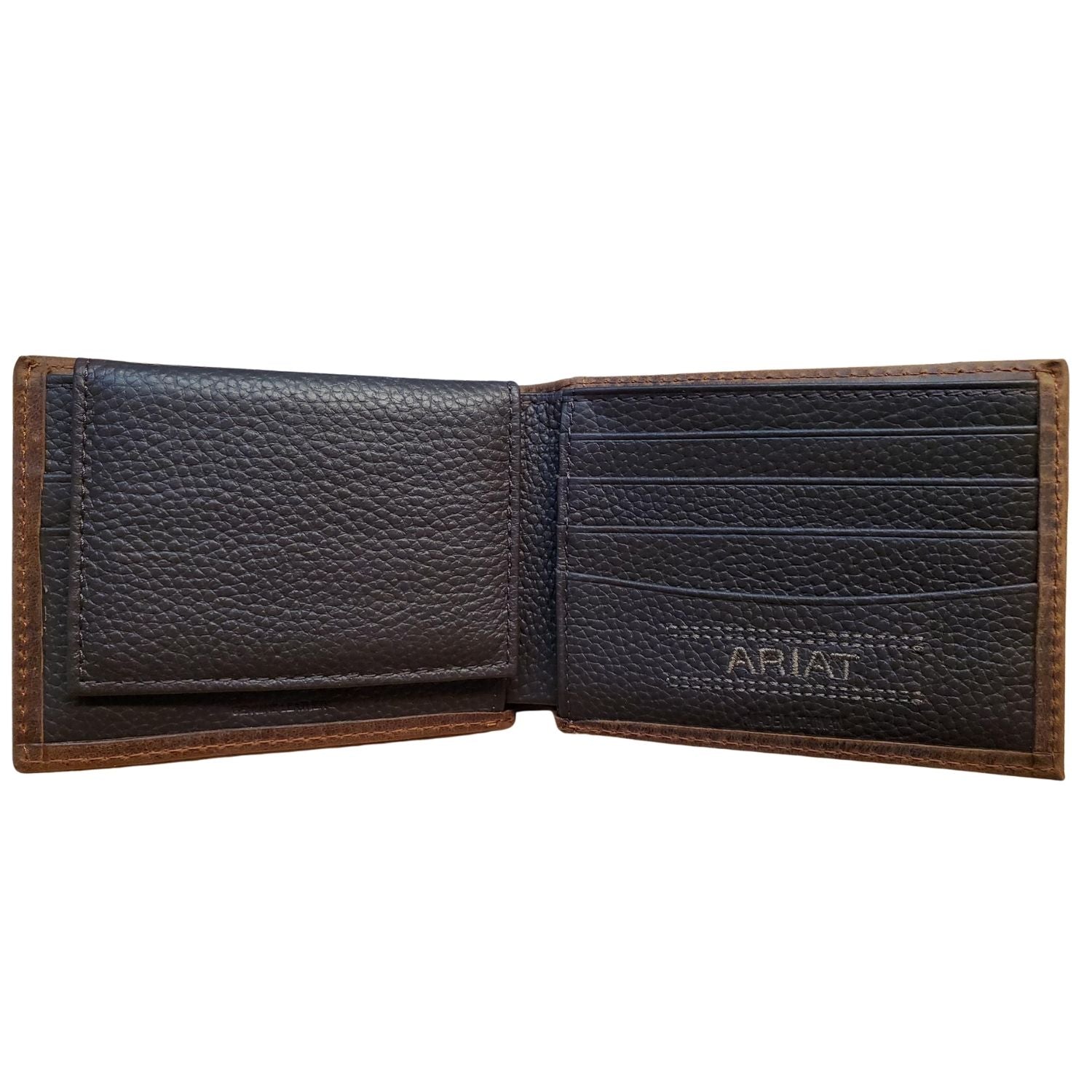 Ariat Mens Two Tone Leather Overlay Logo Bifold Wallet