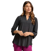 Dear Scarlett Womens Lizzy Relaxed Flowy High Low Blouse, Black
