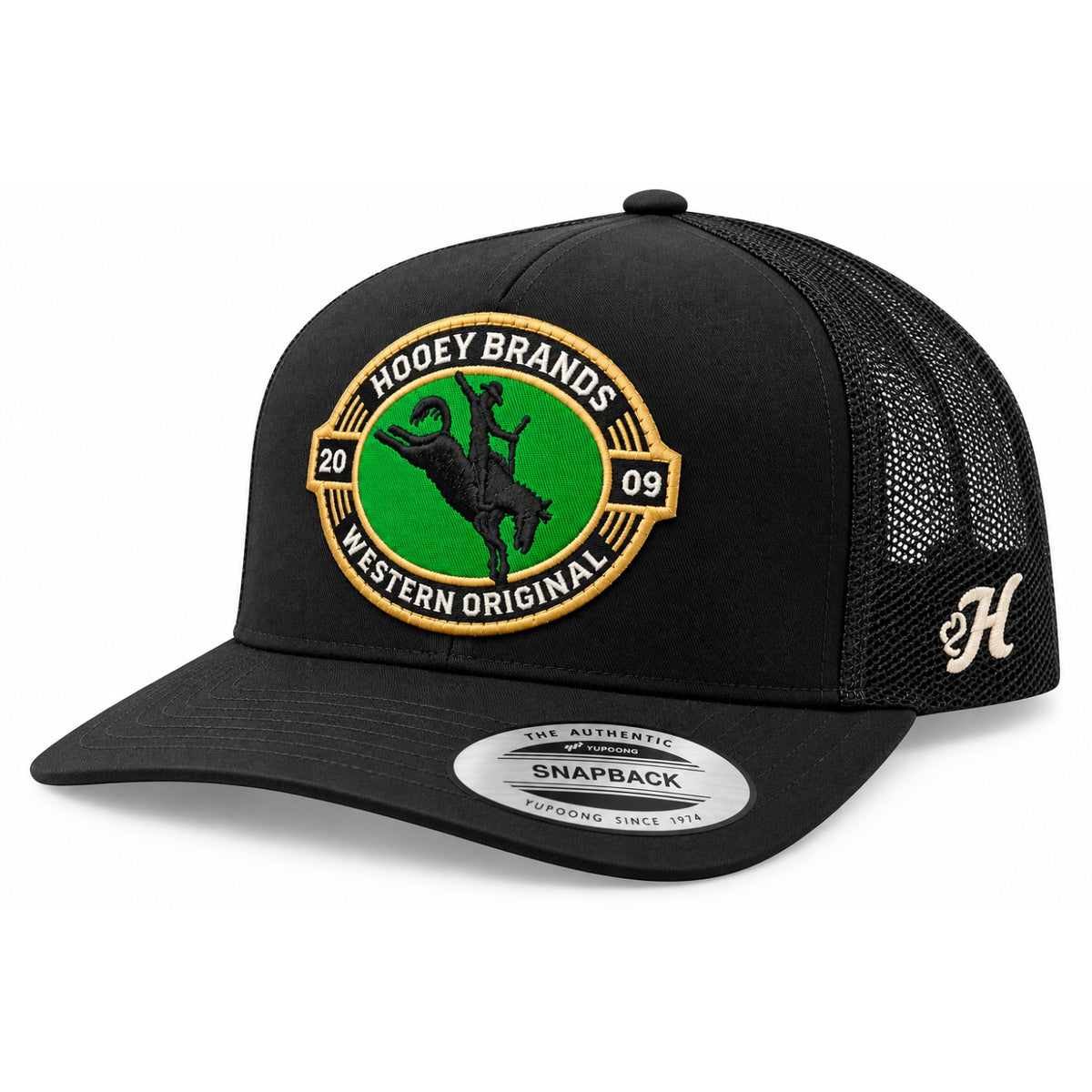 Hooey Men's Western Original Bronc Rider Trucker Snapback Hat, Black/Green