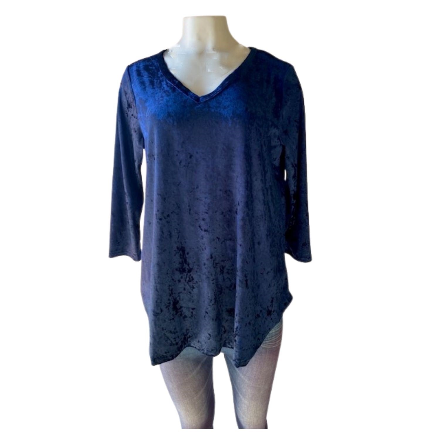 HoneyMe Womens 3/4 Sleeve V-Neck Lightweight Velveteen Top