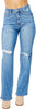 Judy Blue Womens High Waist Tummy Control Destroy Knee Straight Fit Jeans