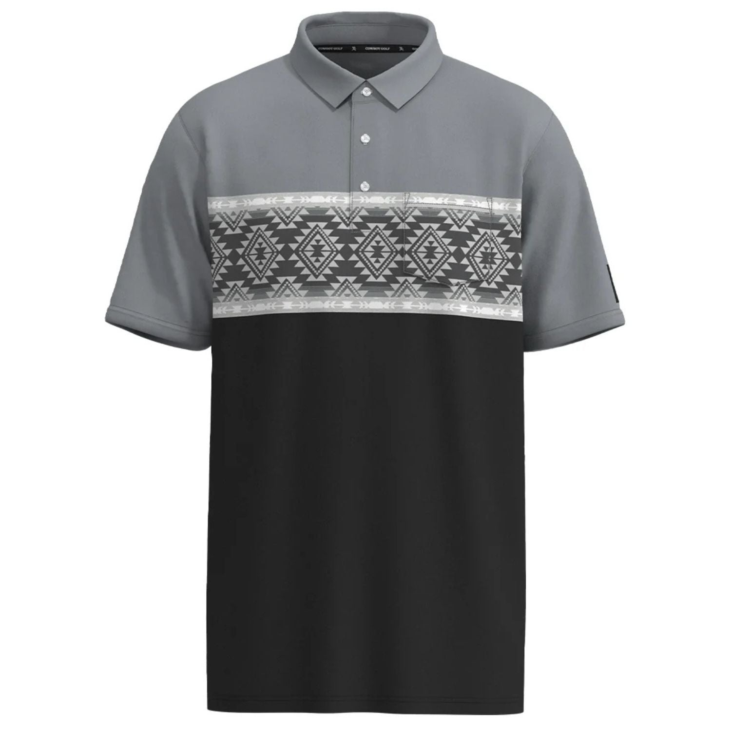 Hooey Mens Hot Shot Grey and Black Aztec Short Sleeve Polo Shirt