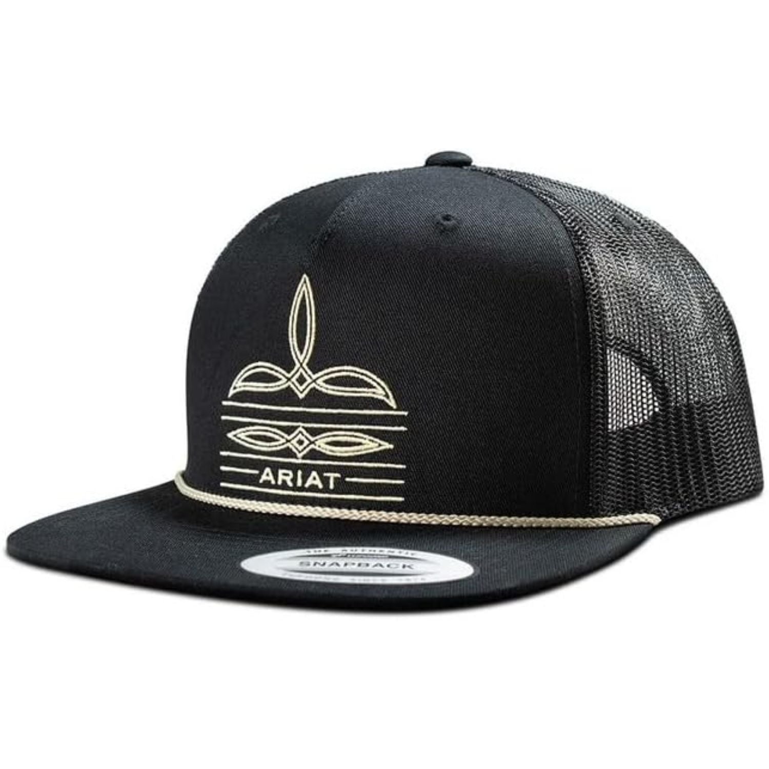 Ariat Mens Toe Bug Stitched Pattern Adjustable Snapback Cap Hat, Black