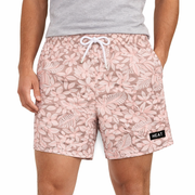 Heat Swimwear Mens Tie Front Board Short Swim Trunks, Floral Beige