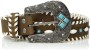 Nocona Belt Co. Womens Buckstitch Edge Stone Stud Center Belt