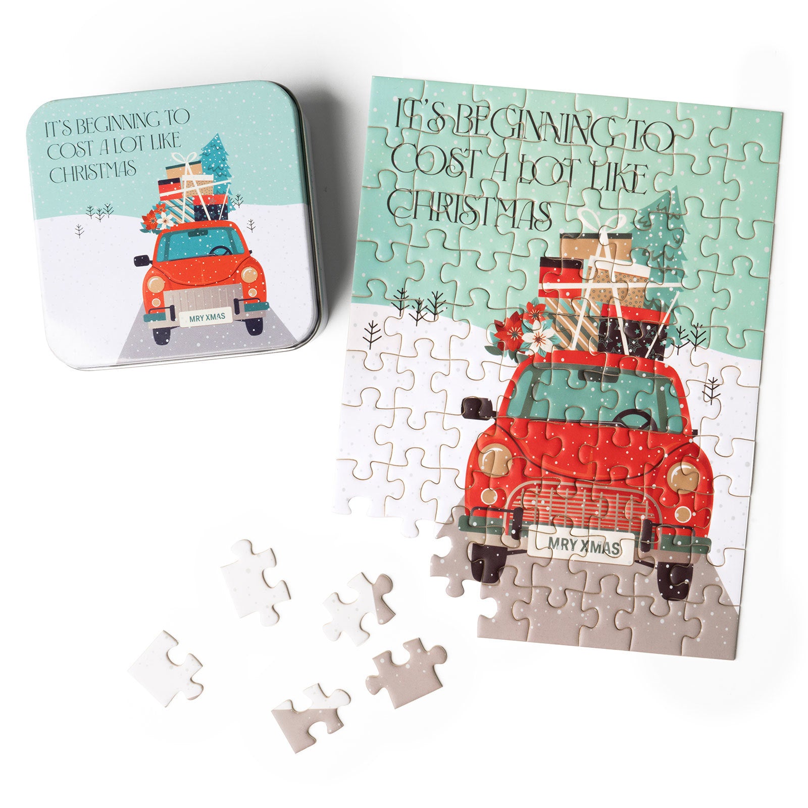 Jolly Jigsaw Christmas Holiday 80 Piece Mini Puzzles With Matching Tin