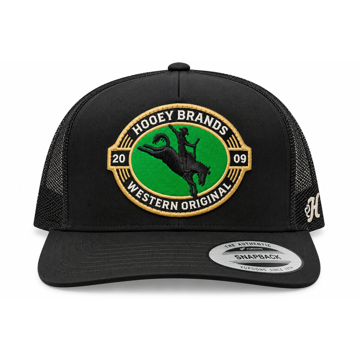 Hooey Men's Western Original Bronc Rider Trucker Snapback Hat, Black/Green