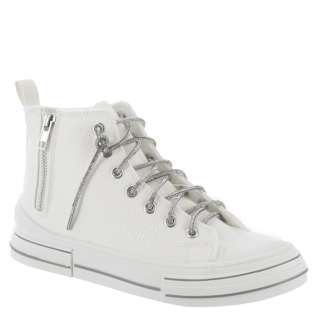 Very G Womens Cora Bling Lace Up Slip On Platform High Top Sneaker, White
