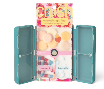 Everything's Fine Pill & Vitamin Case by Crush, Magnetic Closure & Fun Relatable Stickers!