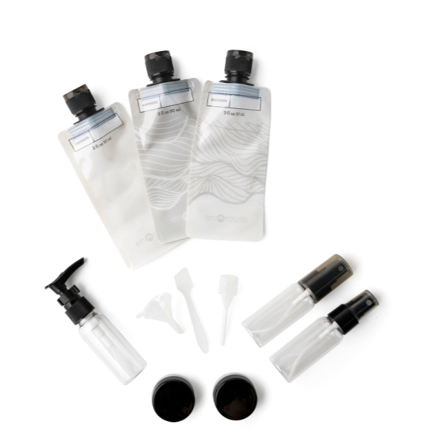 En Route The Jet Set Travel Kit, 11 Pieces, Bottles, Pouches Jars & Tools