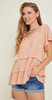 Heyson Women's Tiered Blouse with Bell Sleeves, Peach, 1X