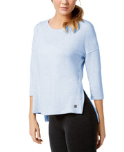 Calvin Klein Womens 3/4-Sleeve Drop-Shoulder Top (Blue Heather, Large)